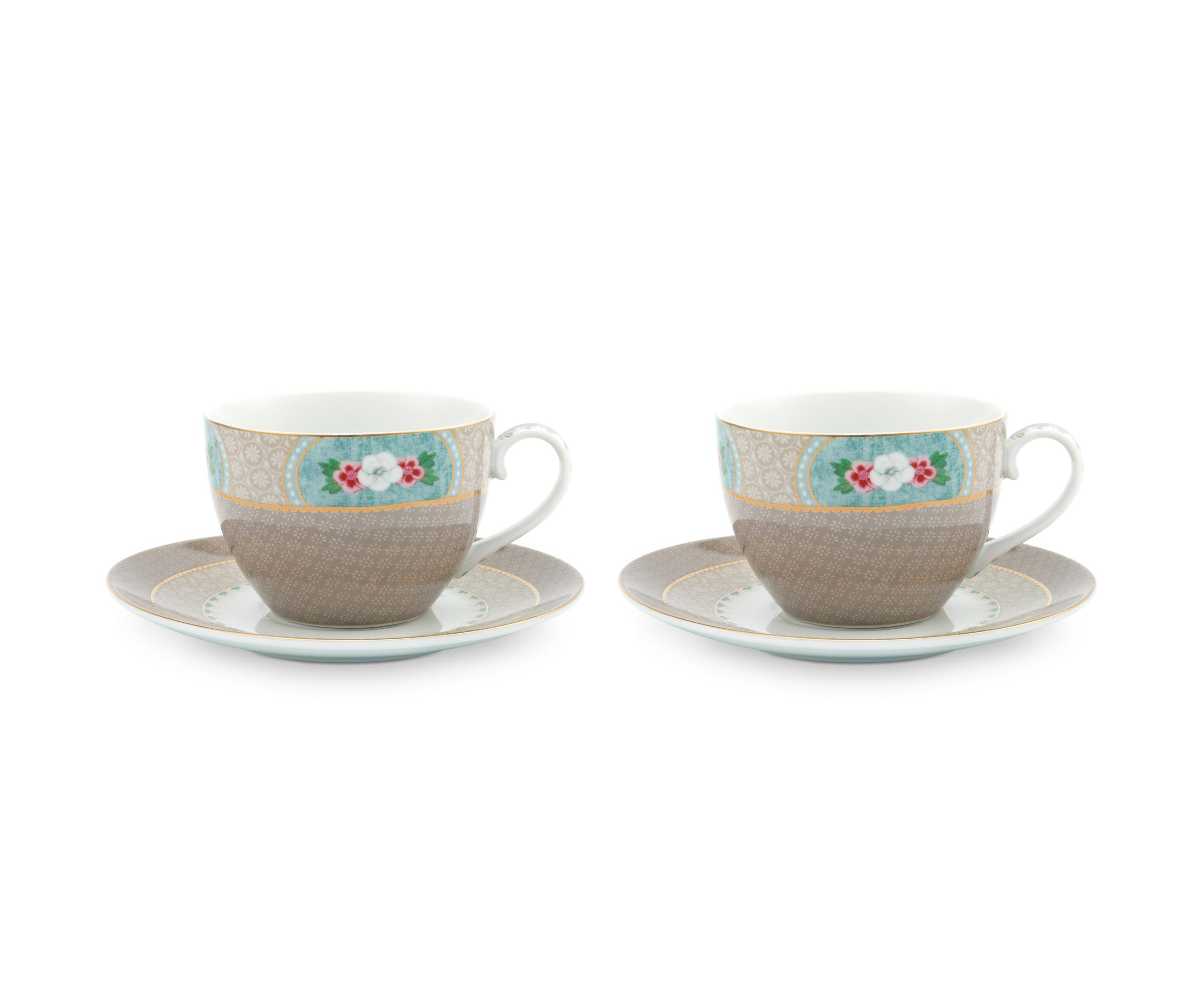 Pip Studio Tasse & Untertasse Blushing Birds | Khaki 2er Set