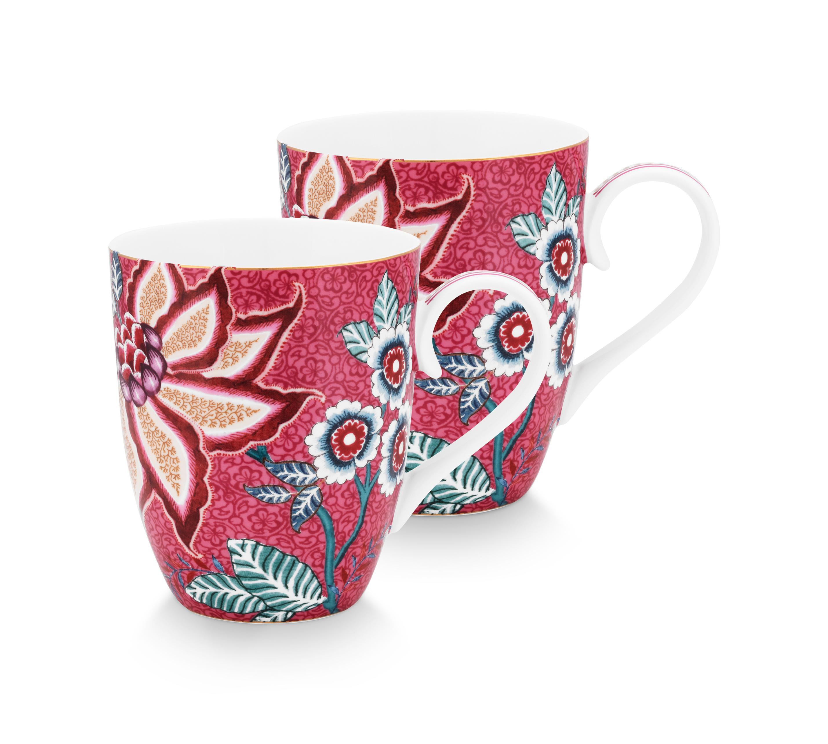 Pip Studio 2er Set Becher Flower Festival Gross | Dark Pink