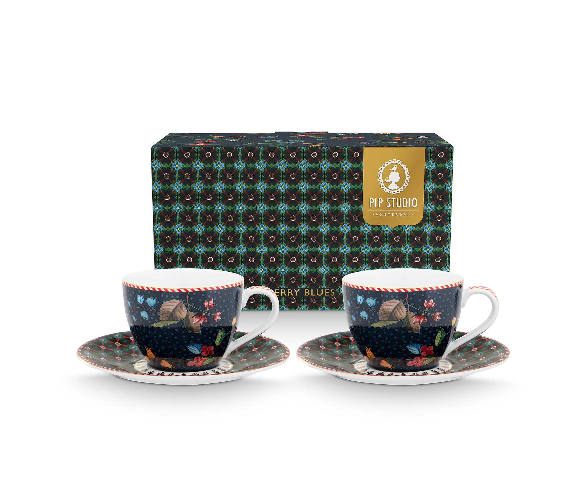 Pip Studio 2er Set Espresso Tasse & Untertasse Berry Blues |